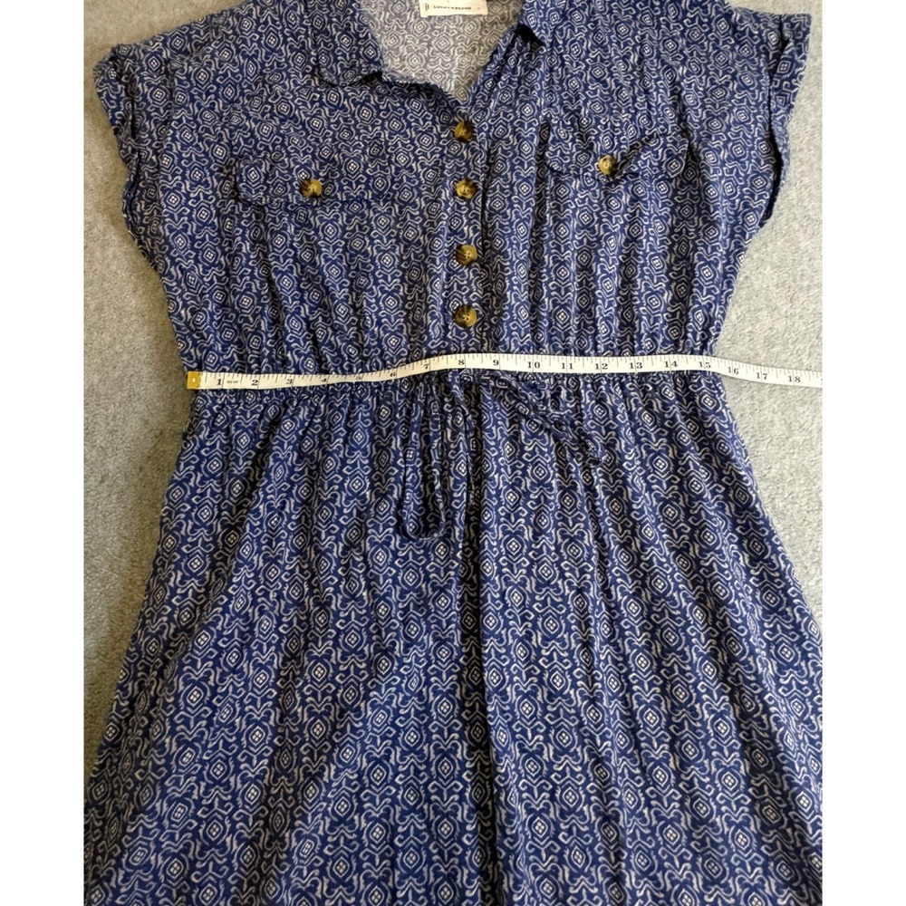 Lucky Brand Blue White Geometric Print Button Front Midi Shirt Dress Large L - Picture 2 of 4